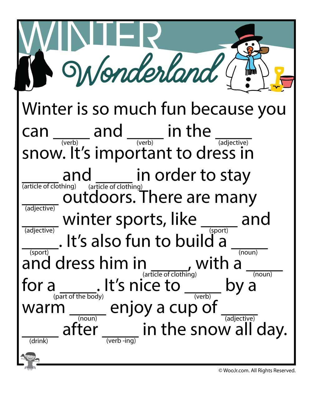 Winter Mad Libs Printable Printable Word Searches Winter Mad Libs Printable Printable Word Searches