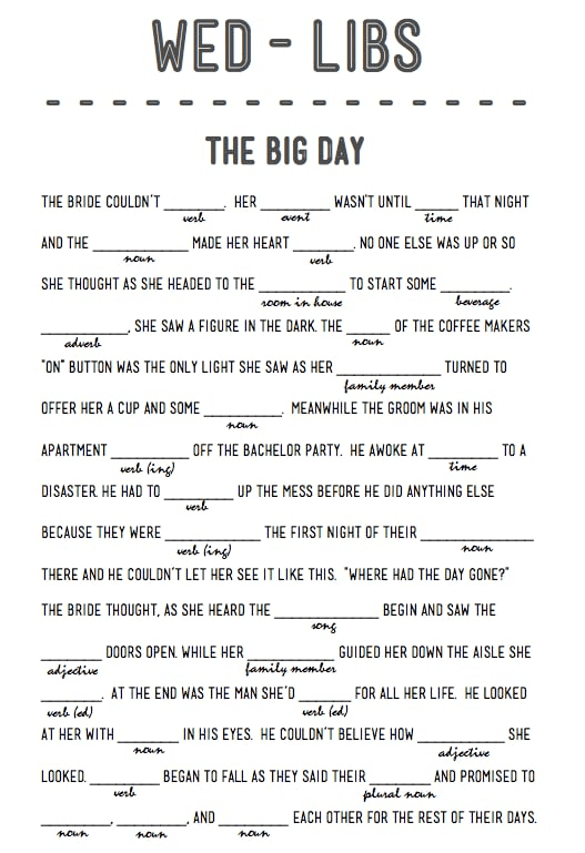 Free Printable Wedding Mad Libs POPSUGAR Smart Living Printable Mad Libs