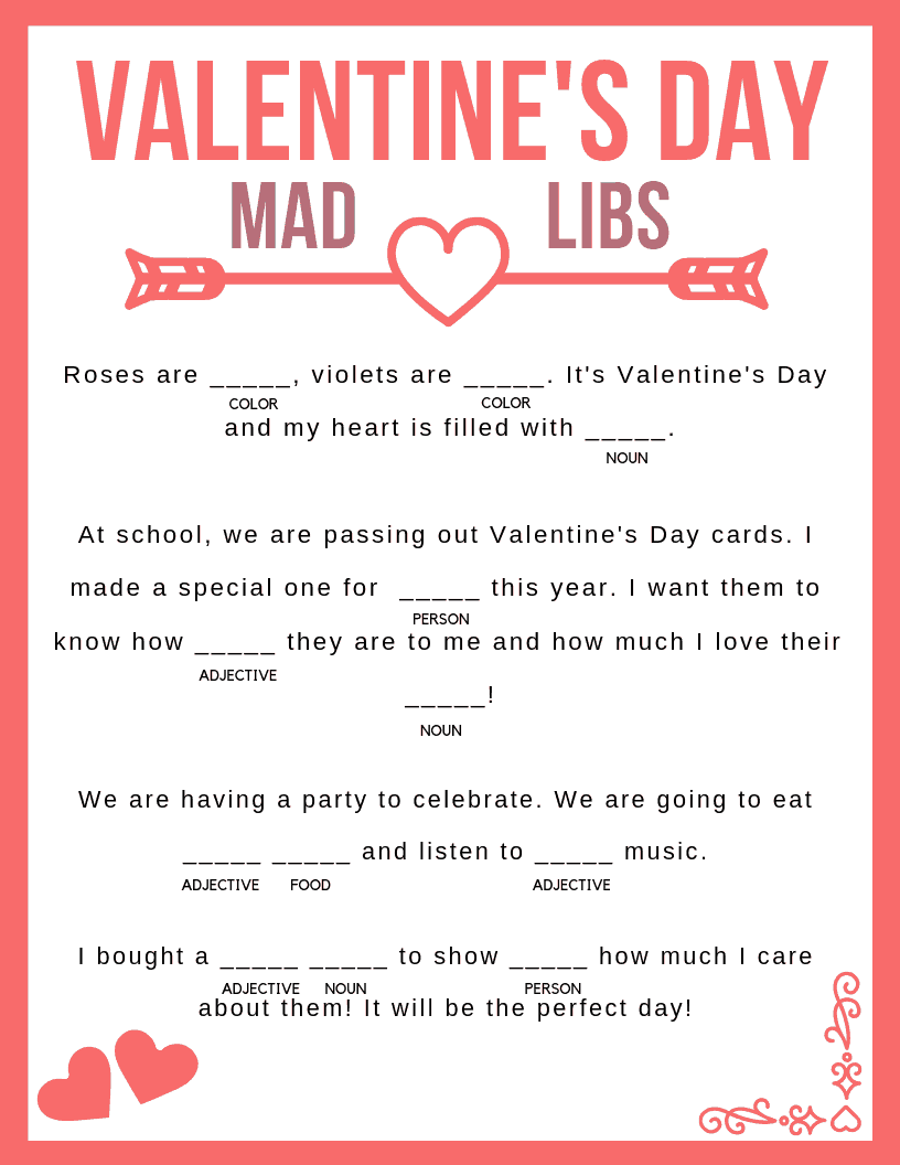 Valentines Mad Libs Printable Printable World Holiday Valentines Mad Libs Printable Printable World Holiday